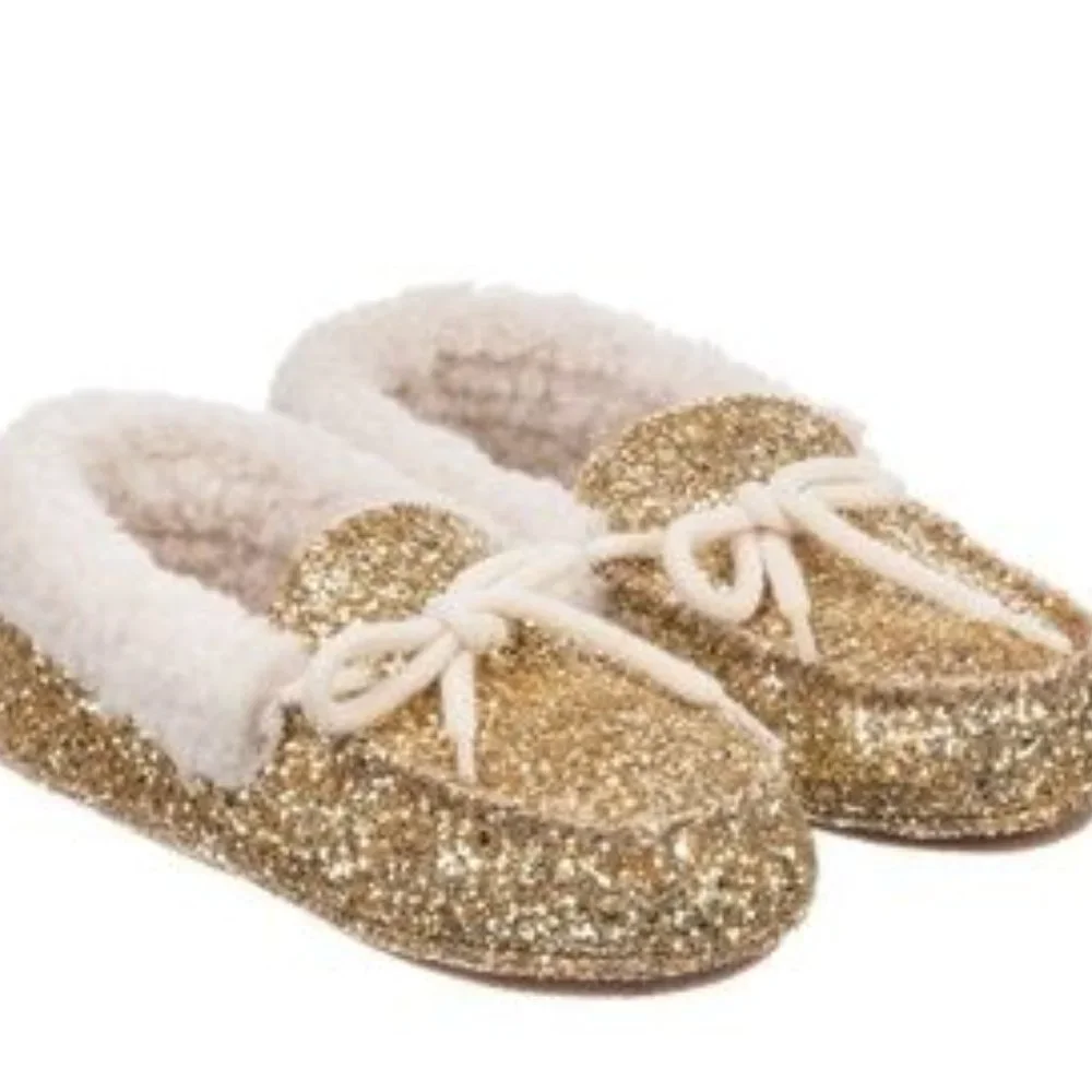 Sz 1 Polo Ralph Lauren Gold Glitter Moccasin Slippers